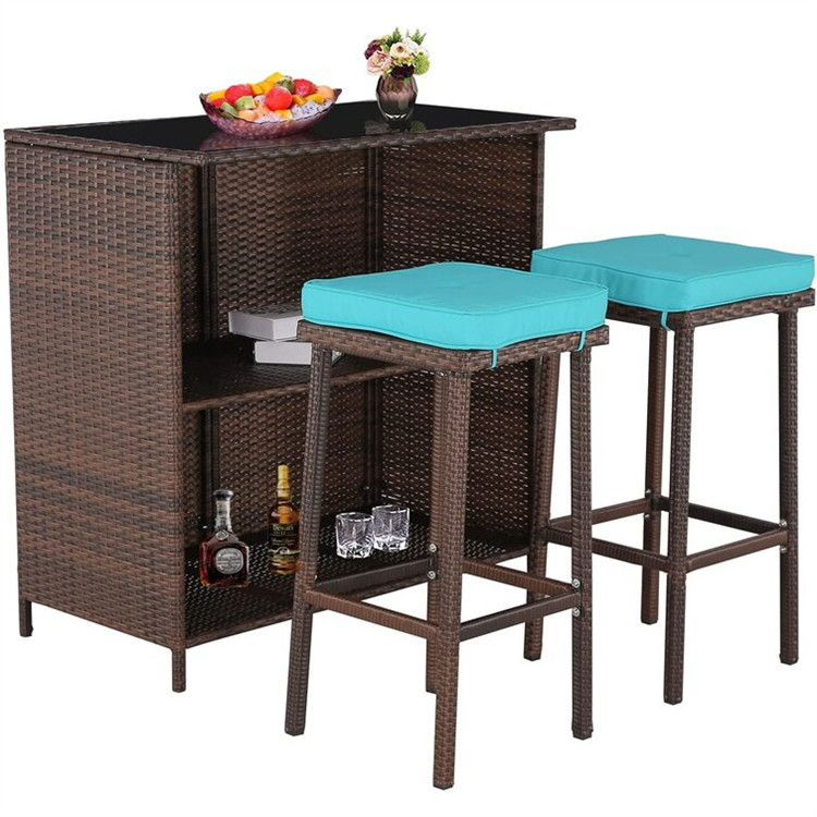 3 Piece Patio Rotan Wicker Bar Set