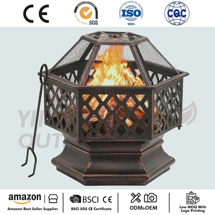 Hexagon Kayu Bronze Rampung Steel Fire Pit